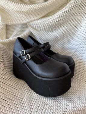 Demonia Black Double-Strap Chunky Platform Mary Janes